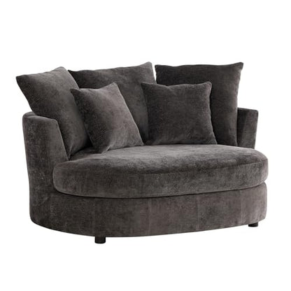 Chifee & Vingol 55" W Oversized Accent Barrel Chair Large Round Chair Extra Large Armchair with 5 Pillows for Living Room,Bedroom,Home Theater,Chenille,Charcoal - color: 55"- Charcoal