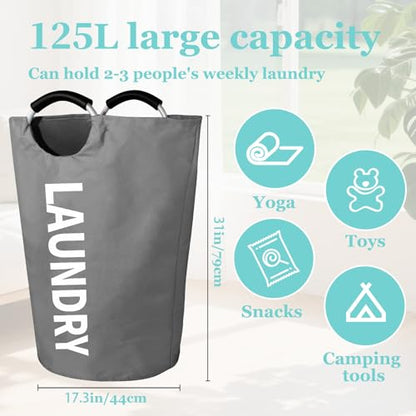 WOOHA 125L Large laundry basket,Collapsible laundry hamper, Tall Clothes Baskets Folding Washing Bin Foldable Fabric Hamper Bags for Bedroom, Closet,Bathroom,College,laundry bag,Darkgray - color: Darkgray, size: 125L-XXXL