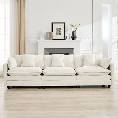 111'' Sectional Cloud Deep Seat Couch, Modern Comfy Chenille Modular Sectional Sofa for Living Room Set, Upholstered Modular 3-Seats Sofa Couch, Beige - color: Beige, size: 111'' 3 Seats