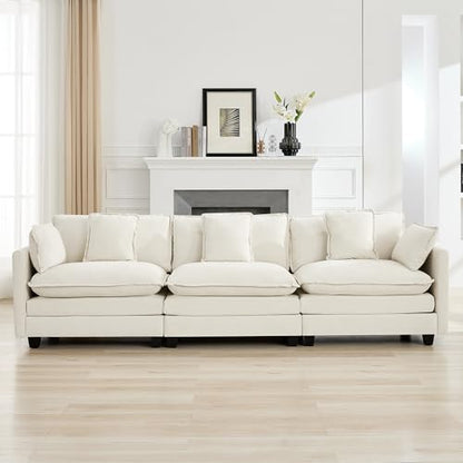 111'' Sectional Cloud Deep Seat Couch, Modern Comfy Chenille Modular Sectional Sofa for Living Room Set, Upholstered Modular 3-Seats Sofa Couch, Beige - color: Beige, size: 111'' 3 Seats
