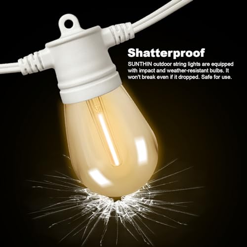 SUNTHIN White Outdoor String Lights, 96FT White Patio Lights with 32 Shatterproof LED Bulbs for Garden, Backyard, Porch, Cafe, Deck, Wedding, Party, Gathering - color: White