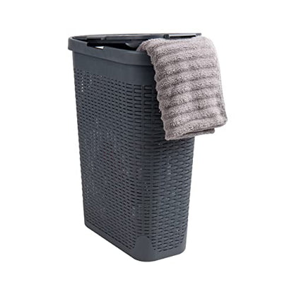 Mind Reader Slim Laundry Hamper with Lid, 40L Clothes Basket, Narrow Tapered Design with Ventilated Cutout Pattern, Plastic, Gray - color: Gray, size: Single