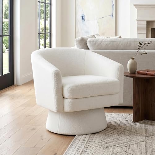 HNY Set of 1 Swivel Barrel Accent Chair, White Boucle | 360° Swivel Cozy Vanity Armchair, Sherpa Round Lounge Reading Chair, Comfy Club Side Chair - size: 1 Chair