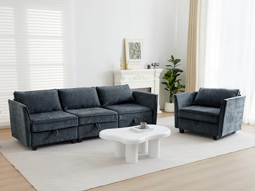 2 Piece Modular Sectional Sofa Set, Convertible Couch with Storage, Sofa Modular for Living Room, Office (Blue Grey) - color: Blue Grey, size: 3 Seater Sofa Set - 2 Piece