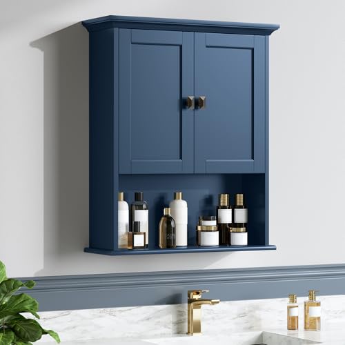Over The Toilet Storage Cabinet, Wall Mounted Medicine Cabinet Bathroom Wall Cabinet with Build-in Spirit Level Cupboard Adjustable Shelves for Bathroom Laundry Room Kitchen, Ultramarine - color: Ultramarine