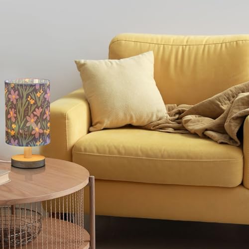 Purple Irises Flowers Yellow Daffodils Floral Bedside Table Lamps with USB Port for Bedroom Lamp Small Nightstand Lamp Sturdy Linen Shade Wooden Decorative Lamps for Living Room Home Dorm Kids - color: Purple Irises Flowers