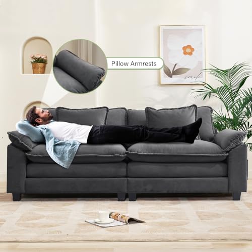 86" Modular Sectional Sofa, Comfy Loveseat Deep Cloud Couch | Couches for Living Room, Modular Couch, Deep and Wide Seat, Velvet Sofa Sleeper with Throw Pillows, Blue Grey - color: Blue Gray, size: 86 Inch