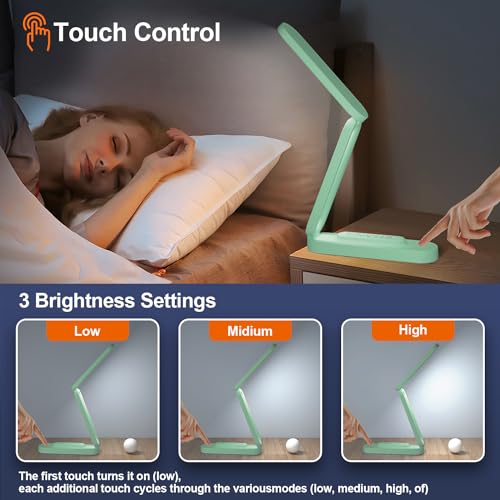 Giryuhd LED Desk Lamp for Office Home & Battery Operated Lamp Rechargeable Lamp Foldable & Portable Light, LED Desk Light Strip, 3 Brightness Dimmable Small Desk Lamp Wireless Reading Lamp - color: Green