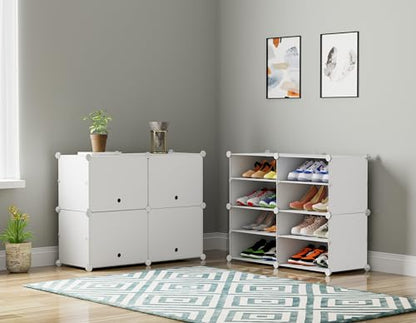 HOMIDEC Shoe Rack Organizer 16 Pair Modular Shoe Storage Cabinet for Closet | PP Plastic, Sturdy Steel Frame, Waterproof, Dustproof, Easy Clean, Shoe Shelves for Closet Garage Hallway Bedroom Entryway