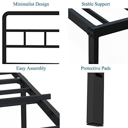 DiaOutro 18 Inch Twin Bed Frames with Headboard Metal Platform, Black | Heavy Duty Bed For Kids Adults, Steel Slat Supports No Box Spring Needed, Easy Assembly, Noise Free - size: Twin, style: 18 Inch