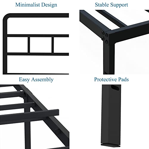 DiaOutro 14 Inch Queen Bed Frame with Headboard Metal Platform, Black | Heavy Duty Bed For Kids Adults, Steel Slat Supports No Box Spring Needed, Easy Assembly, Noise Free - size: Queen, style: 14 Inch