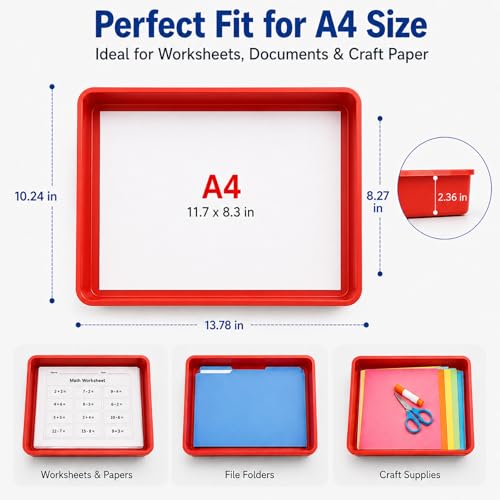 Flat Storage Bins with Lids, Letter Size Paper Storage Bins Set of 4, Stackable Classroom Turn In Bins with Secure Latching Lid, Plastic Storage Organizer for Teachers, Office & Home