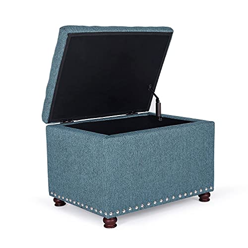 24" Ottoman with Storage for Living Room Rectangular Fabric Tufted Bench Footrest Toy Chests for Bedroom (Cyan) - color: Cyan