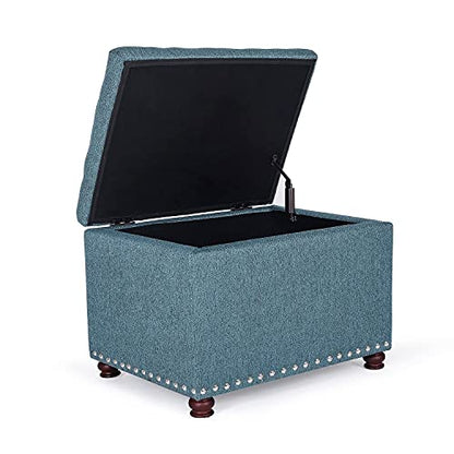 24" Ottoman with Storage for Living Room Rectangular Fabric Tufted Bench Footrest Toy Chests for Bedroom (Cyan) - color: Cyan