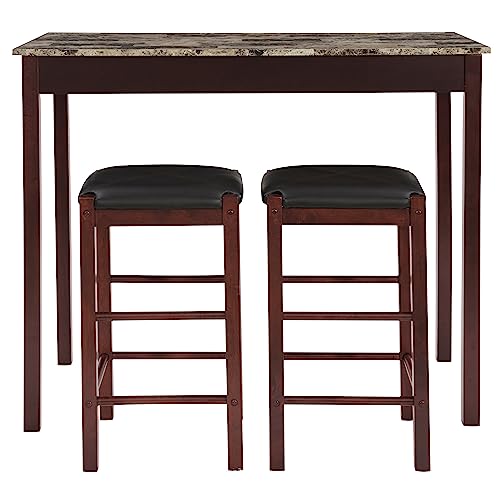 Linon Brown 3-Piece Table Faux Marble Tavern Set, 42" w x 22.25" d x 36" h - color: Brown