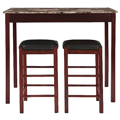 Linon Brown 3-Piece Table Faux Marble Tavern Set, 42" w x 22.25" d x 36" h - color: Brown