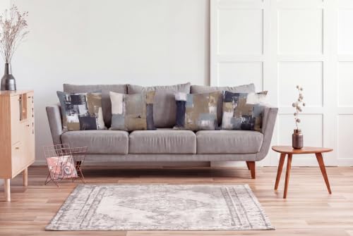 Brown Grey Abstract Throw Pillow Covers 20x20 Set of 4 | Brown, Grey & Taupe Modern‑Art Cushion Cases, neutral accent pillowcases for sofa, bedroom & chair - color: Earth Tone Brown and Blue Grey, size: 20" x 20" (Pack of 4)