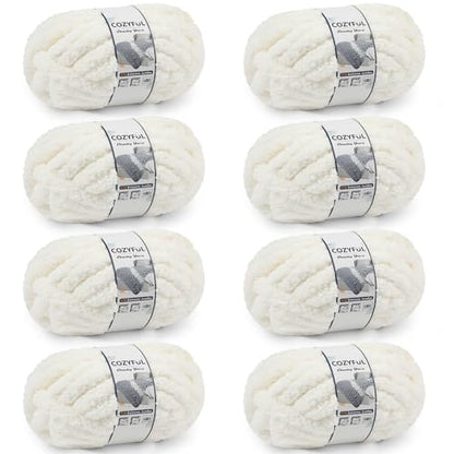 Cozyful Chunky Yarn for Hand Knitting - #10 Chunky Chenille Yarn, Jumbo Big Thick Chunky Yarns for Crocheting, Super Bulky Chunky Knit Blanket Yarns, 8 Skein (22 yds 8 oz Each Skein), Cream - color: Cream
