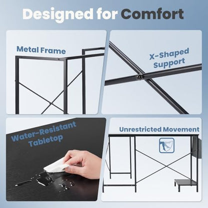 DUMOS L Shaped Desk, Gaming Desk, Corner Table, 50 Inch | Side Storage Bag, CPU Stand, Student Work PC Workstation, Home Office Bedroom for Small Spaces, Black