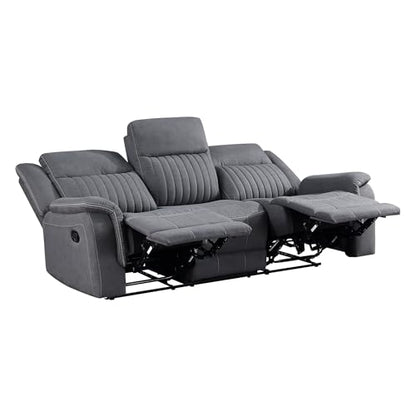 Lexicon Polished Microfiber Wall Hugger Manual Double Reclining Sofa, Gray | 86"W Upholstered 3 Seater Manual Sofa Recliner for Living Room/Apartment, Tool Free Assembly - color: Grey, size: Reclining Sofa