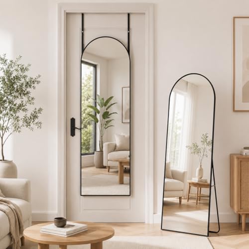 Antok 56" x14” Arched Full Length Floor Mirror, Black Aluminum Frame, Free Standing/Wall Mount/Leaning for Bedroom, Living Room, Dressing Room - color: Black, size: 56"L x 14"W
