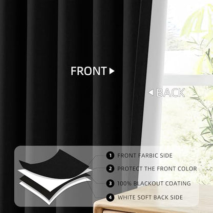 ChrisDowa Black Blackout Curtains 45 Inches Long 2 Panels for Bedroom | Room Darkening,Light Blocking,Thermal Insulated,Faux Linen,Farmhouse,Grommet,Window Treatment,Drapes,Living Room,52x45 - color: Black, size: 52"W x 45"L (Pack of 2)