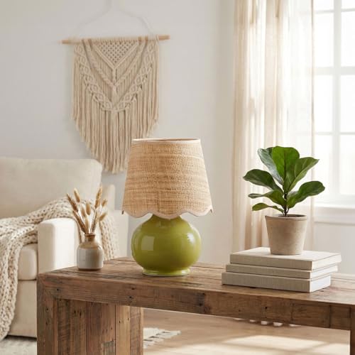 Benton Ceramic Table Lamp with Fabric Shade – 13" Bedside Accent Lamp for Bedroom, Living Room & Nightstand (Olive) - color: Olive
