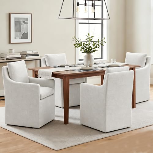 DUHOME Upholstered Dining Chair with Casters,Linen Dining Chairs Set of 4,Single Sofa Chair with 4 Casters,Upholstered Arm Chair for Bedroom Reading Room Waiting Room Kitchen Dining Room - size: 4 pcs