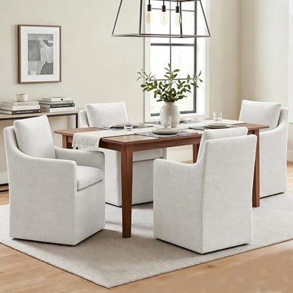 DUHOME Upholstered Dining Chair with Casters,Linen Dining Chairs Set of 4,Single Sofa Chair with 4 Casters,Upholstered Arm Chair for Bedroom Reading Room Waiting Room Kitchen Dining Room - size: 4 pcs