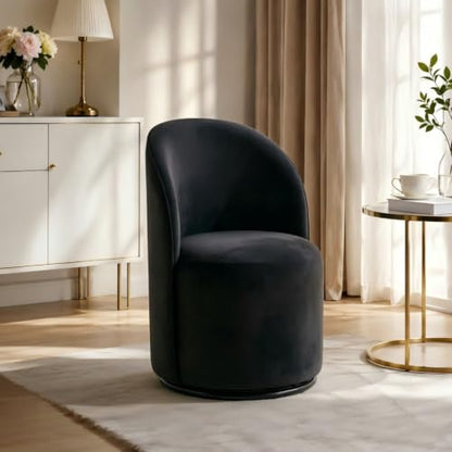 KEIKI Swivel Barrel Dining Chair, Velvet Upholstered Vanity Chair Dark Gray | Mid Century Modern Style, Round Armless Design, Curved Back Support, Small Space Seating, Dining, Vanity Or Accent Use - color: Dark Gray