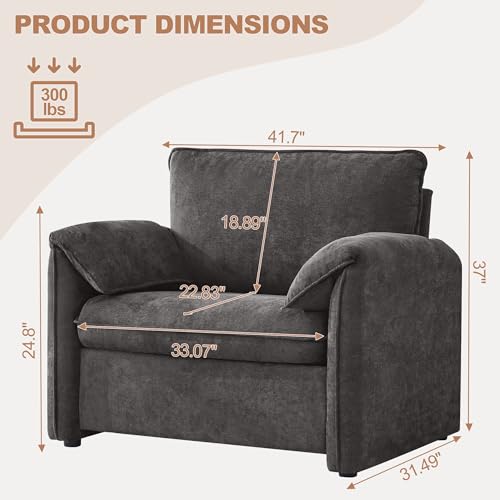 Oversized Accent Chair for Living Room, Large Modern Armchair with Deep Seat, Mid-Century Comfy Reading Chair with Padded Arms, Chenille Single Sofa Chairs for Bedroom, Dark Grey, Oversized, 1PC - color: Dark Grey, size: Oversized