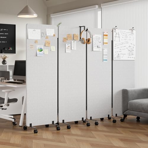 4 Panel Soundproof Room Divider W/Wheels, Office Divider with Whiteboard | 66" H with Detachable Whiteboard/Clips/Hooks/Pushpins,Wheeled Room Dividers, Easy to Move,For Conference Room Partitions - color: Grey, size: 4-Panel-with Board