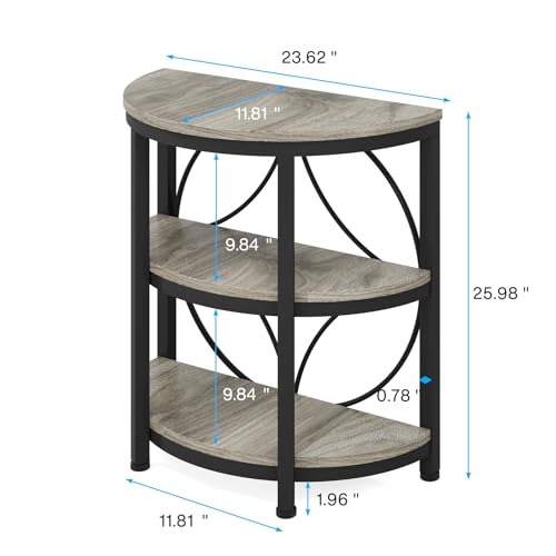 Tribesigns Half Round End Table for Living Room, 3-Tier Half Circle Side Table with Metal Frame, Industrial Half Moon Table, Half Coffee Accent Table Bedside Table for Bedroom, Grey - color: Grey