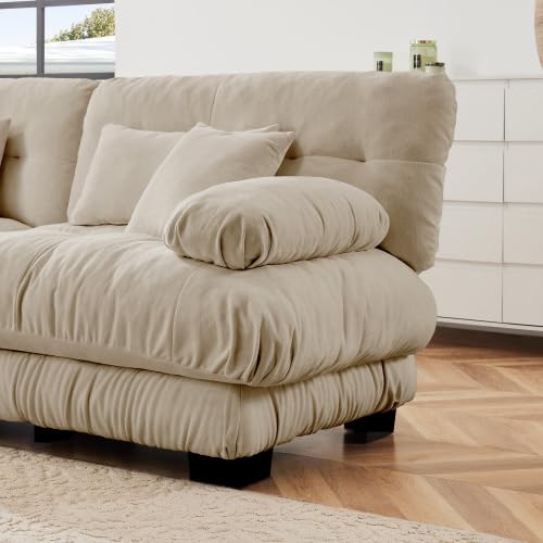 Sofa with 2 Pillows for Living Room, Comfy Couch for Bedroom with Deep Seat, Soft Fabric Upholstered 2-Seater Loveseat for Small Apartments, Light Coffee