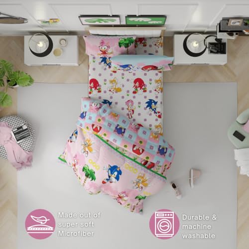 Franco Sonic the Hedgehog Amy Rose Anime Kids Bedding Super Soft Comforter and Sheet Set with Sham, 5 Piece Twin Size, (Officially Licensed Product) - color: Sonic the Hedgehog Girl, size: Twin