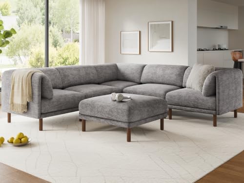 Cloud Sectional Couches for Living Room,Modular Sectional Sofa,Grey | V-Shaped Extra Deep 6 Seater,Mid Century Modern Oversized Sectional Couches With Ottoman,Solid Wood Leg - color: Grey, size: Corner V-Shape 6 Seat