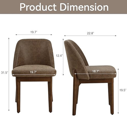 VKNOW Dining Chairs Set of 2, Faux Leather Wood Kitchen Chairs, Dark Brown | Modern Upholstered Side Chair with Rubberwood Legs for Kitchen Dining Room Restaurant, No Wobble - color: Dark Brown, size: Set of 2