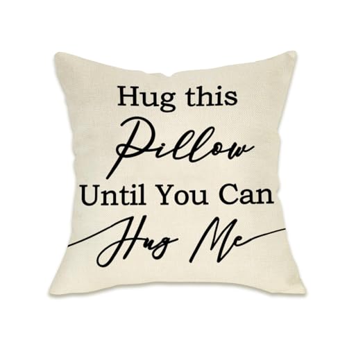 Fahrendom Hug This Pillow Until You Can Hug Me Decorative Throw Pillow | Cover 18 x 18, Long Distance Relationships Anniversary Birthday Valentines Day Gifts for Boyfriend Girlfriend - color: Quote, size: 18" x 18" (Pack of 1)