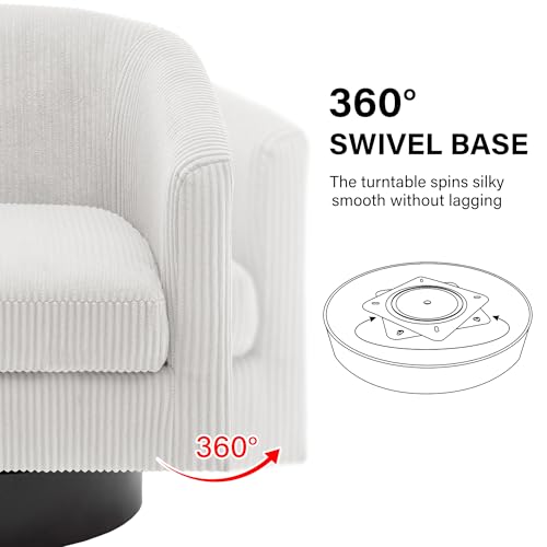 Swivel Barrel Accent Chair, Comfy Reading Armchair, Cream White, Set of 1 | Club Chairs for Adults, Low-Back Design, Modern Round Style, Solid Wood Frame & Metal Swivel Base, For Living Room & Bedroom - color: Cream White