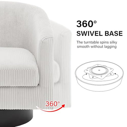 Swivel Barrel Accent Chair, Comfy Reading Armchair, Cream White, Set of 1 | Club Chairs for Adults, Low-Back Design, Modern Round Style, Solid Wood Frame & Metal Swivel Base, For Living Room & Bedroom - color: Cream White