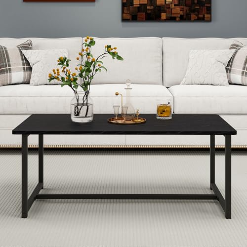 35.4" Rectangular Coffee Table for Living Room, Modern Industrial Style Coffee Table Center Table with Metal Frame for Small Space, Apartment, Office, Easy Assembly, Black - color: Black