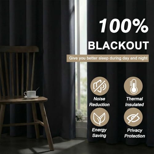 100% Blackout Curtains - Solid Thick Soft Fabric Thermal Insulated Grommet Full Light Blocking Curtains for Bedroom Living Room Dining Room, Black, 2 Panels, 2x40Wx63L Inches - color: Black, size: 40"W x 63"L (Pack of 2)