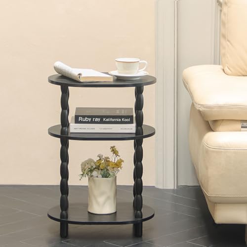 MaxSmeo Black Side Table, 3-Tier Small Oval End Table, Modern Night Stand Wood Accent Table for Living Room, Bedroom, Black - color: Black