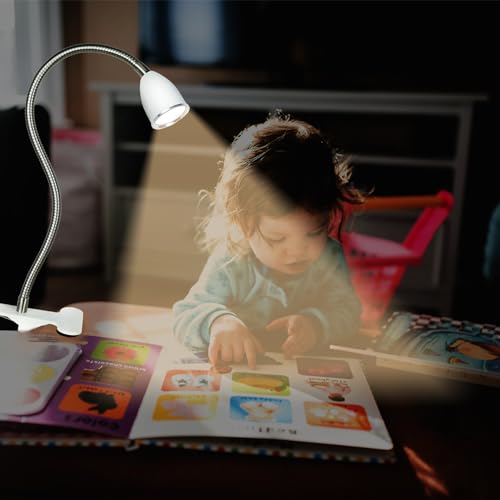 Desk lamp Eye-Caring Table Lamps, 360°Rotation Gooseneck Clip on Lamp Reading Light, Portable Reading Book Light, Clamp Light, Study Desk Lamps for Bedroom and Office Home Lighting (White with Dimme) - color: White with Dimmer