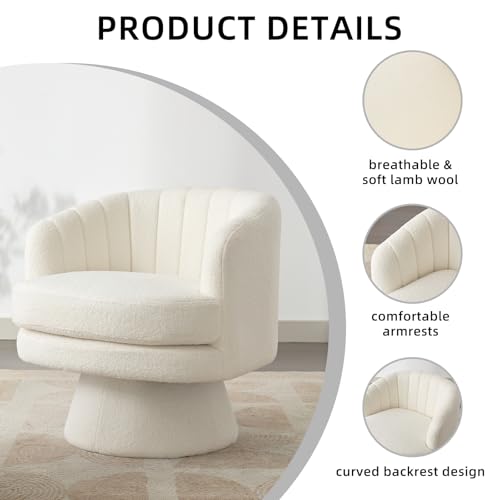 Swivel Accent Chair with Armrest, Modern 360 Degree Swivel Barrel Chair with Curve Back and Soft Cushion,Comfy Round Sherpa Teddy Armchair Single Sofa for Living Room,Bedroom,Waiting Room,Beige - color: Beige