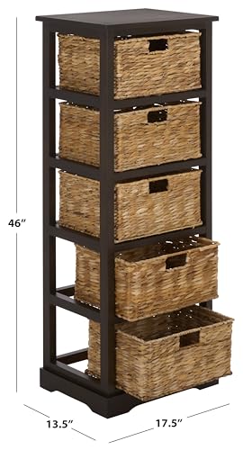 SAFAVIEH Furniture - Vedette 5-Basket Storage Tower - Dark Chocolate - Solid Wood - Coastal Basket Tower Design - Ideal for Entryway, Living Room, 17.5"W x 13.5"D x 46"H - Fully Assembled (AMH5739F) - color: Dark Chocolate