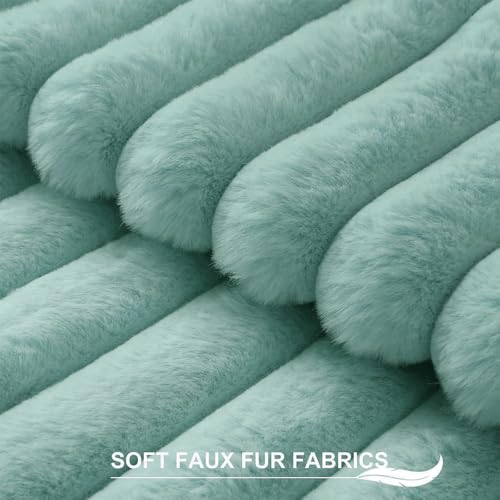Pallene Faux Fur Decorative Throw Pillow Covers 22x22 Set of 2, Aqua | Luxury Plush Texture, Striped Design, Cozy Soft Touch, Modern Home Accent Decor for Couch, Sofa, Bed, Living Room - color: Aqua, size: 22" x 22" (Pack of 2)