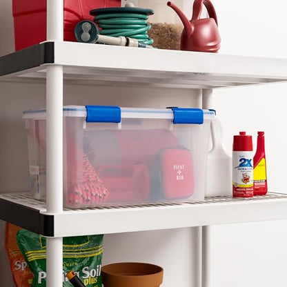 IRIS USA 2-Pack 44 Qt Storage Bins with Gasket Lids, Clear/Blue | WeatherPro seal helps protect bulky items for moving, garage, attic and basement storage - size: 44 Qt. - 2 Pack