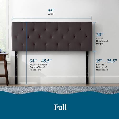 Lucid Mid-Rise Upholstered Headboard - Diamond Tufted - Padded Polyester - Adjustable Height from 34” to 46” - Easy Assembly - Bed Frame or Wall Mount - Sturdy - Charcoal - Full / Full XL Size - color: Charcoal, size: Full/Full XL