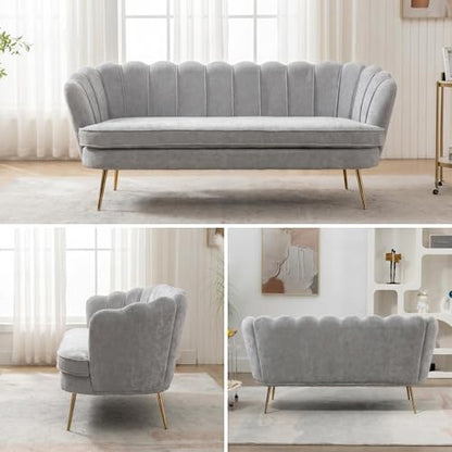 Modern Chenille Loveseat Couch, Futon Small Sofa with Gold Metal Legs | 2-Seater Upholstered Mini Sofa Couches for Small Space,Living Room Bedroom Office Dorm Studio Apartment Love Seat Couche - color: Grey